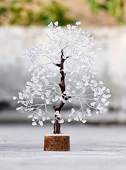 Clear Quartz Crystal Bonsai Tree On Wooden Base