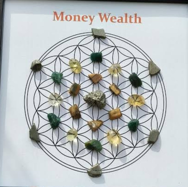 Monwy and Wealth Crystal Grid With Healing Stones