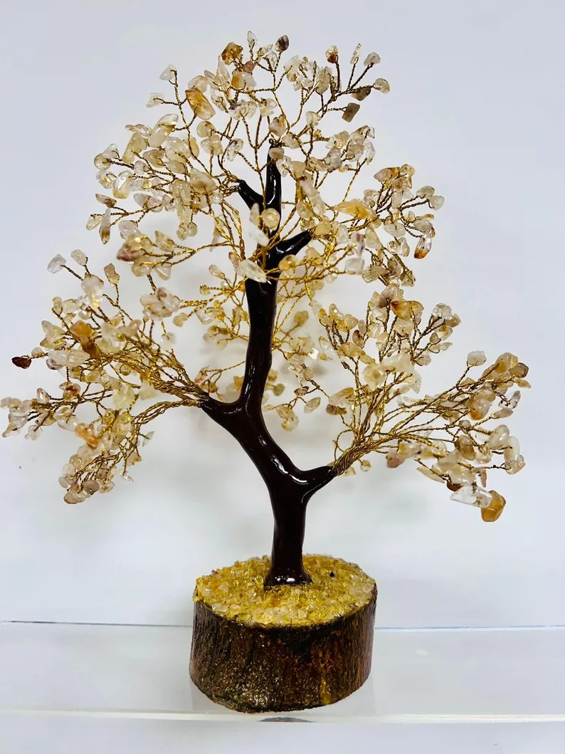 Citrine Gemstone Bonsai Tree With Wooden Base