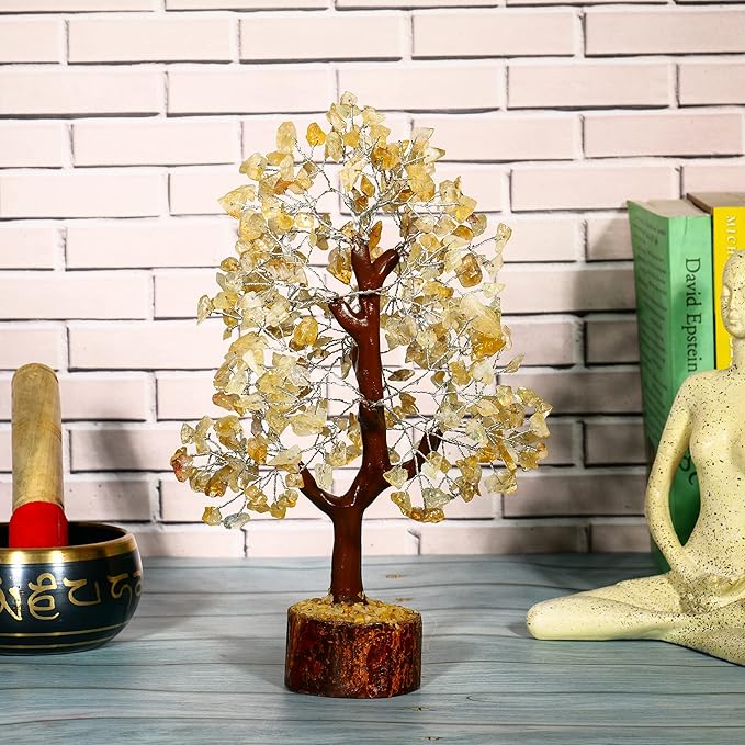 Citrine Gemstone Bonsai Tree With Wooden Base