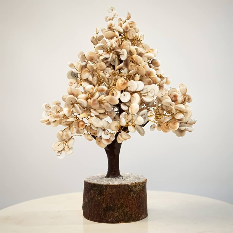 Seashell Tree Sculpture With Wooden Base