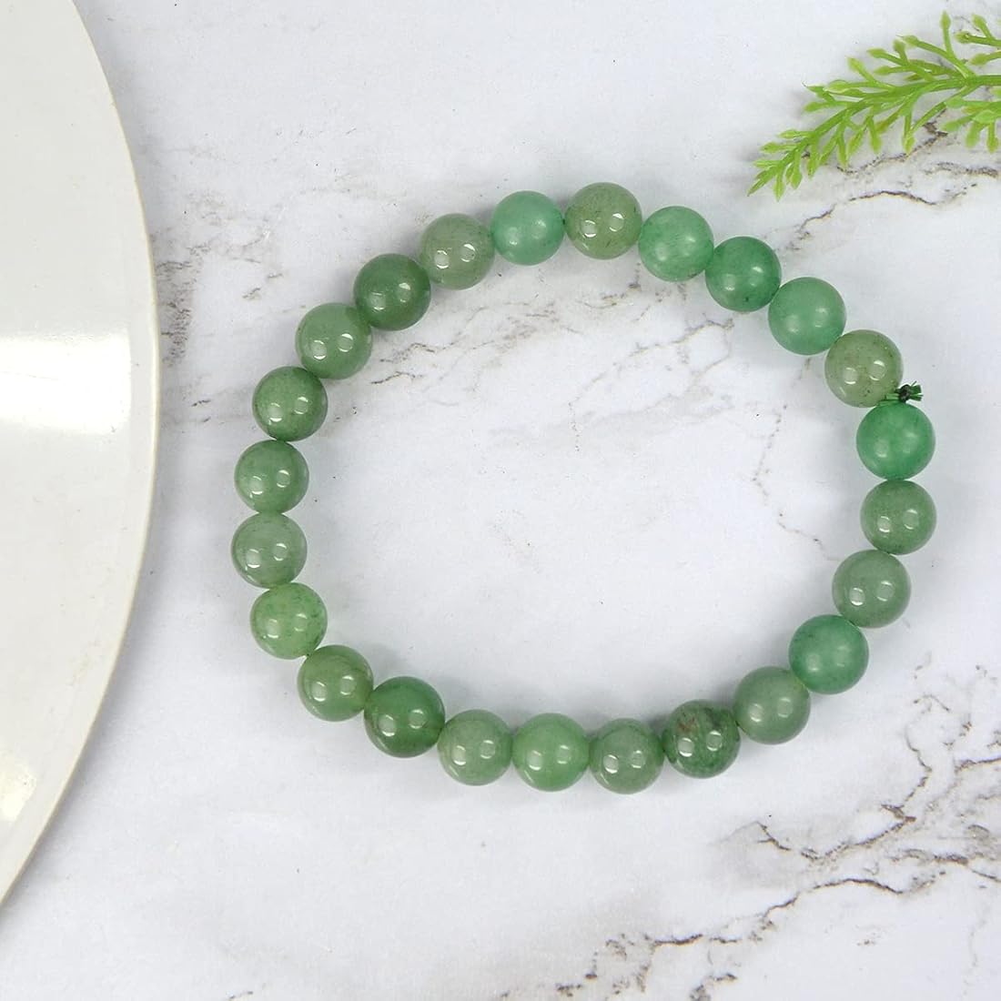 Green Jade Beaded Stretch Bracelet with Certificate