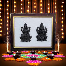 Lakshmi Ganesh Framed Wall Art Pyrite with Selenite background