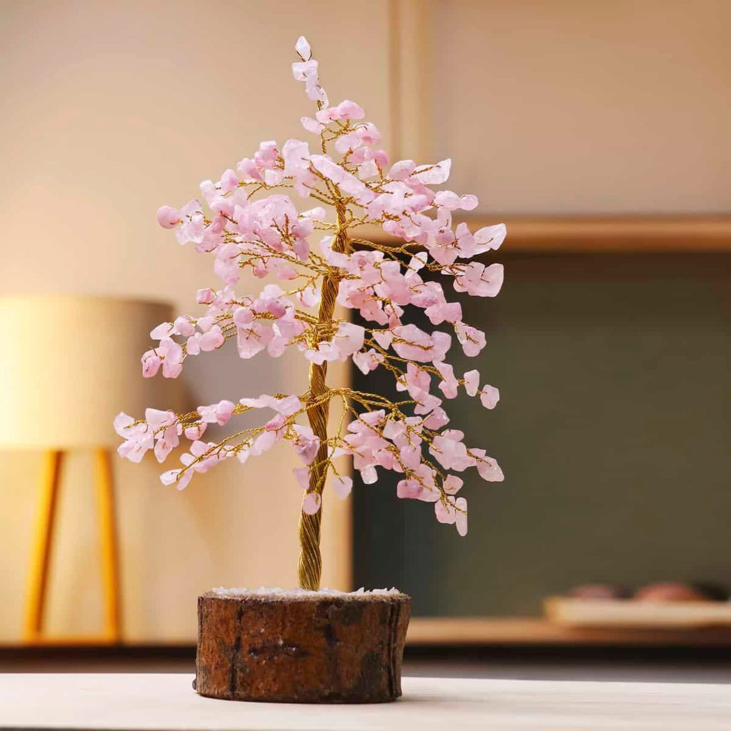 Rose Quartz Crystal Tree With Wooden Base