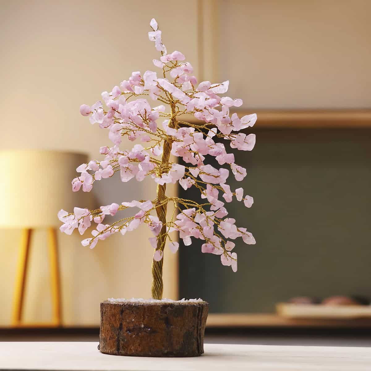 Rose Quartz Crystal Tree With Wooden Base
