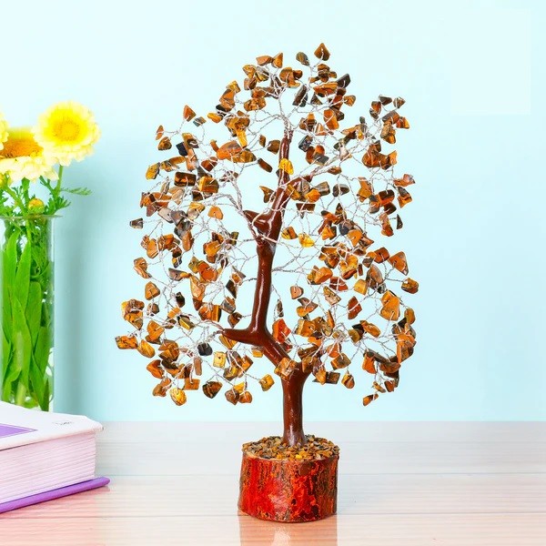 Tiger Eye Crysta Tree With Wooden Base